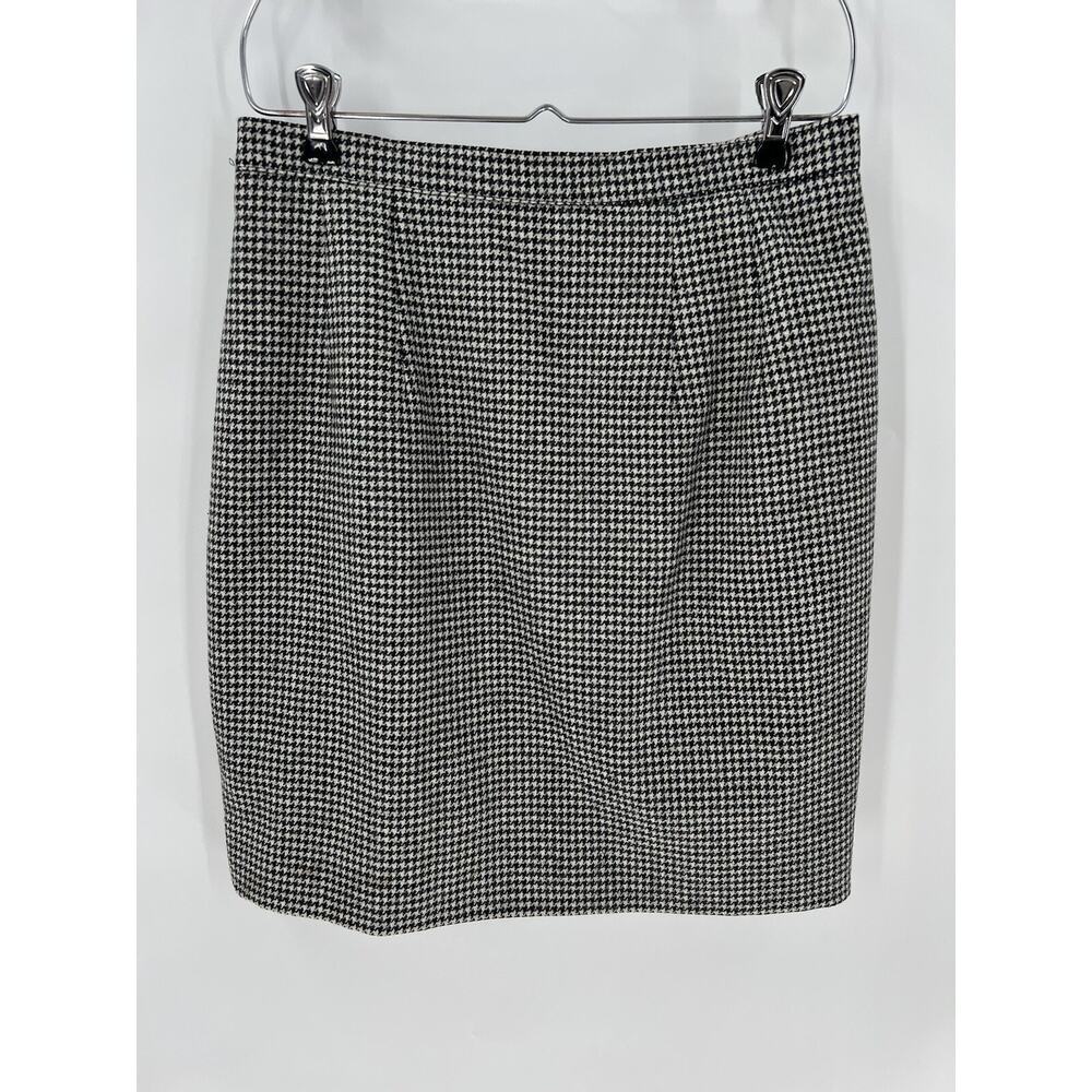 J. Mclaughlin Vintage Skirt Womens 10 Black White Houndstooth Wool Short Lined
